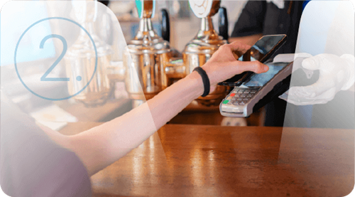 Contactless payment using phone at the bar of a pub