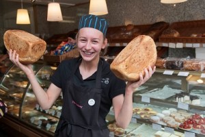 JB Richardson’s Bakery staff holding baked bread