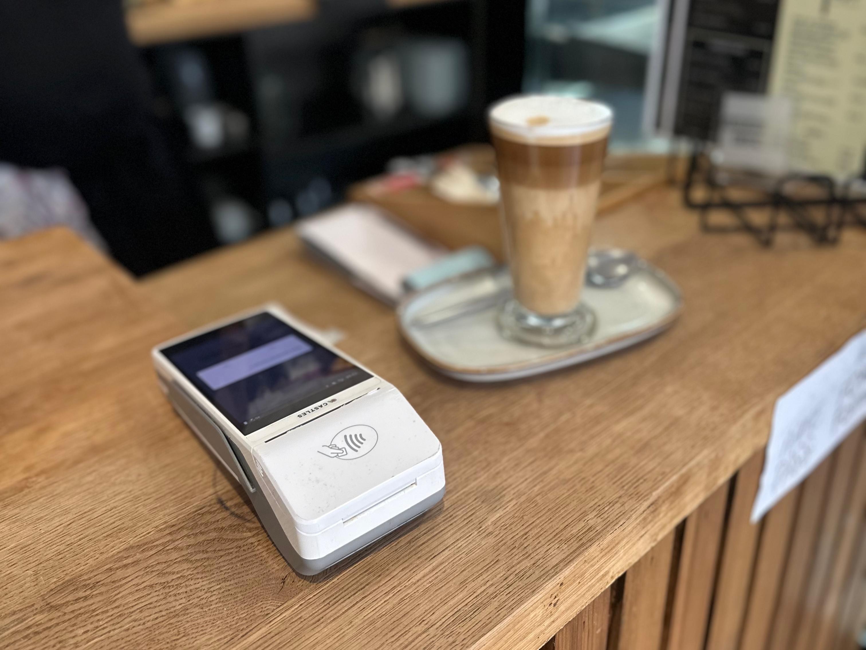 Saturn Android Smart Terminal on a coffee shop counter