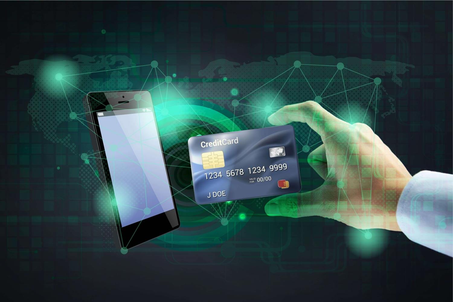 Payment card being held over a payment device