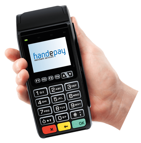 Handepay Card Payment Machine being held in hand