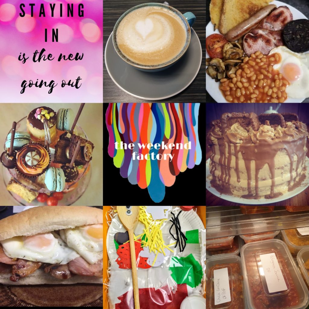 Collage of images of coffee, cake, breakfast 