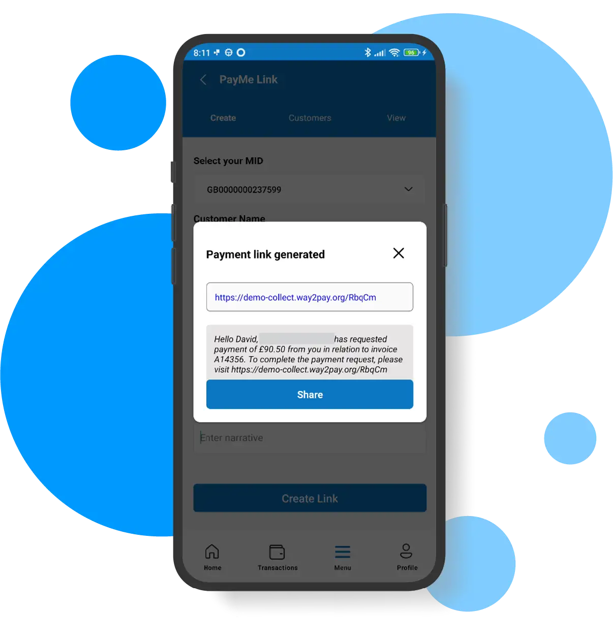 Payment link generated