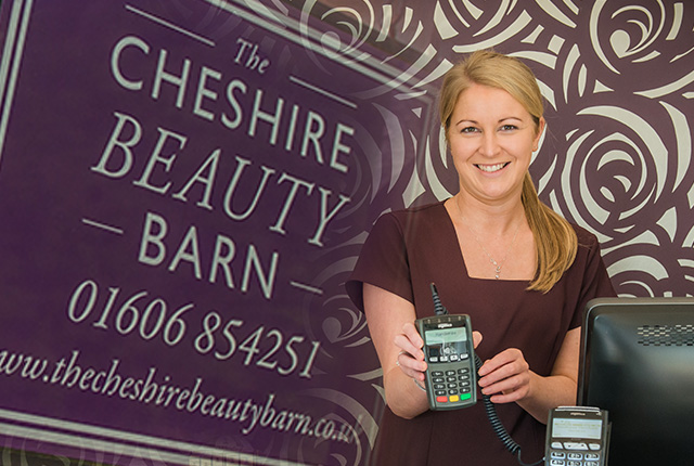 Owner of The Cheshire Beauty Barn with Handepay card machine