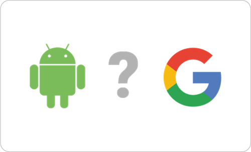 Android, question mark and Google logos