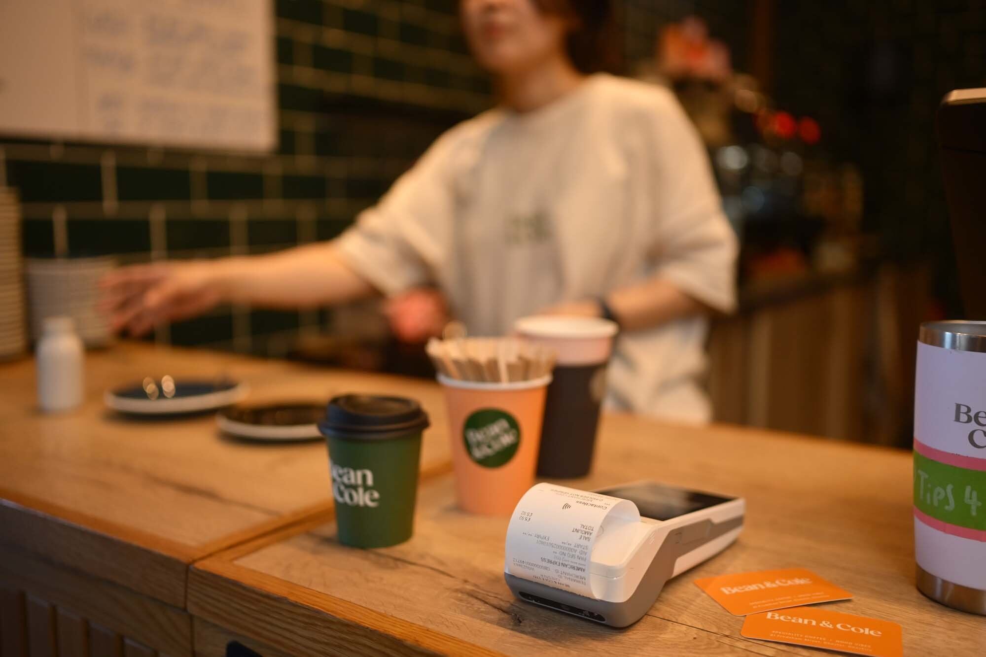 Card machine on coffeeshop table