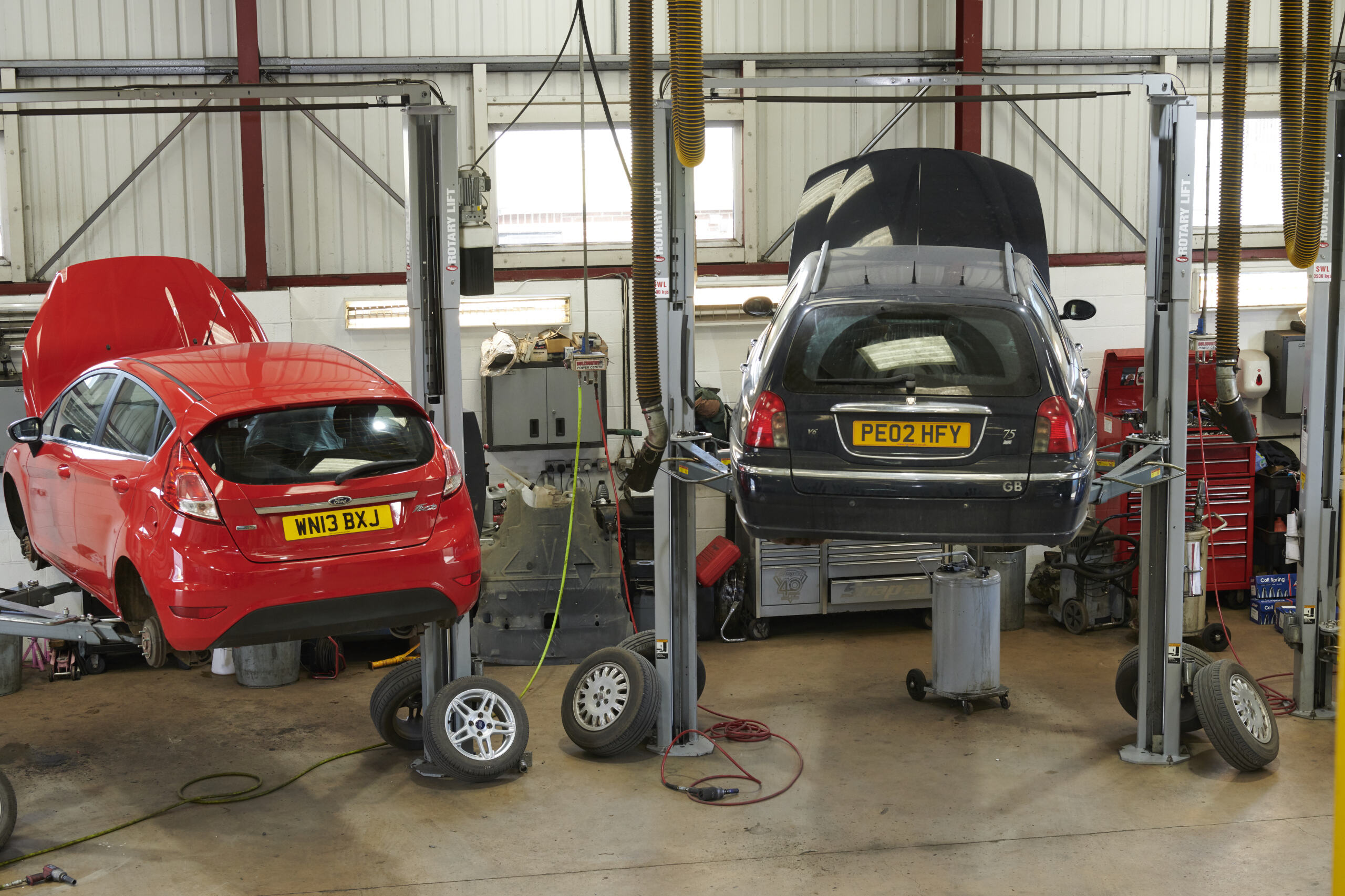Cars in a garage